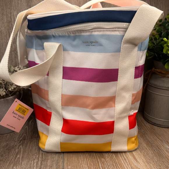 🌈 NWT Kate Spade Candy Stripe Picnic Cooler Bag | Insulated Tote | Beach Pool - Picture 10 of 10